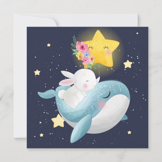 Bunny Riding A Whale Feiertagskarte (Vorderseite)