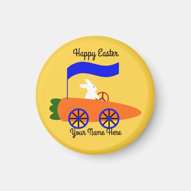 Bunny Riding Carrot Car #1 Round Magnet (Vorne)