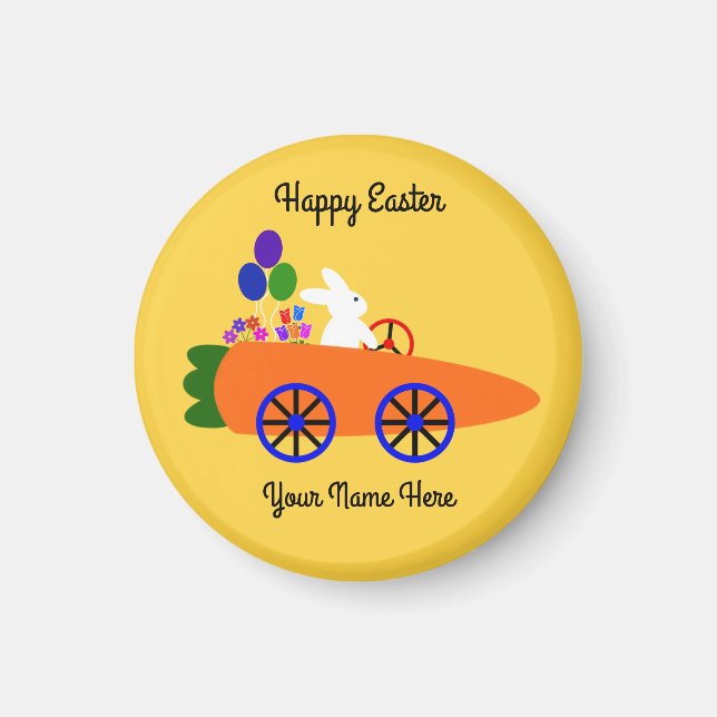 Bunny Riding Carrot Car #2 Round Magnet (Vorne)