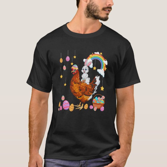 Bunny Riding Chicken Easter Day Costume Farmer Hun T-Shirt (Vorderseite)