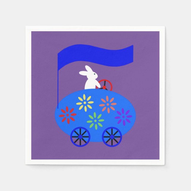 Bunny Riding Egg Car #1 Napkins Serviette (Vorderseite)