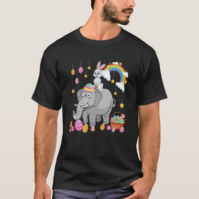 Bunny Riding Elephant Easter Day Costume Hunting E T-Shirt (Vorderseite)