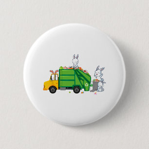 Bunny Riding Garbage LKW Funny Oster Kids Boys Button