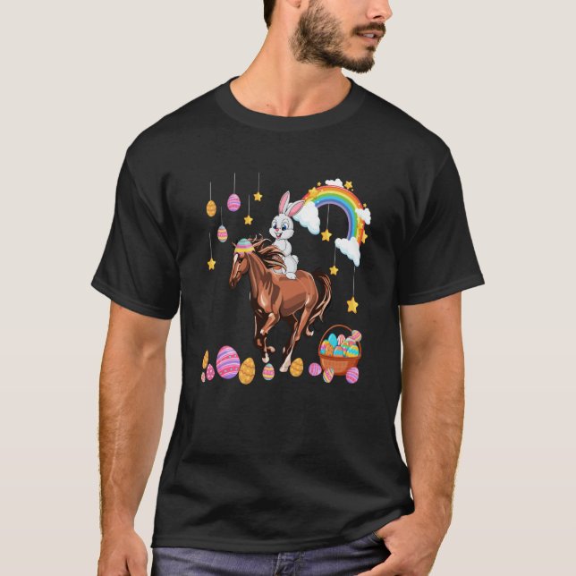 Bunny Riding Horse Easter Day Costume Farmer Hunti T-Shirt (Vorderseite)