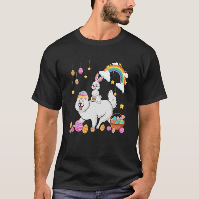 Bunny Riding Samoyed Easter Day Costume Owner Hunt T-Shirt (Vorderseite)