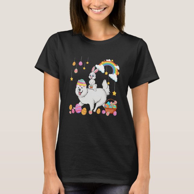 Bunny Riding Samoyed Easter Day Costume Owner Hunt T-Shirt (Vorderseite)