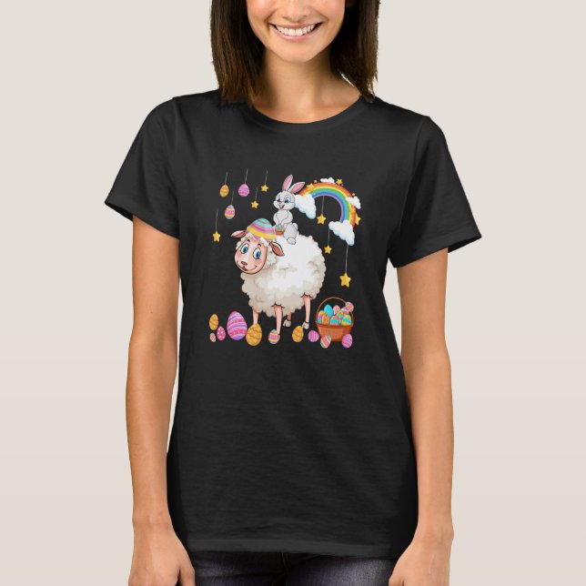 Bunny Riding Sheep Easter Day Costume Farmer Hunti T-Shirt (Vorderseite)