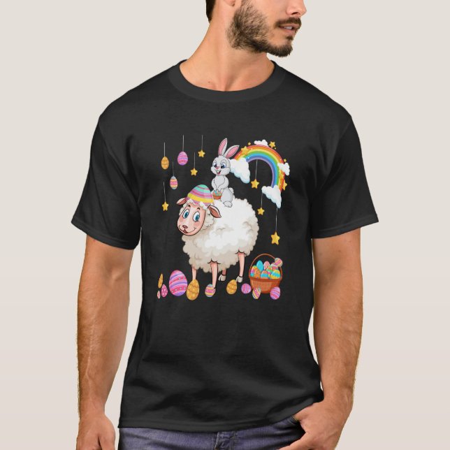 Bunny Riding Sheep Easter Day Costume Farmer Hunti T-Shirt (Vorderseite)