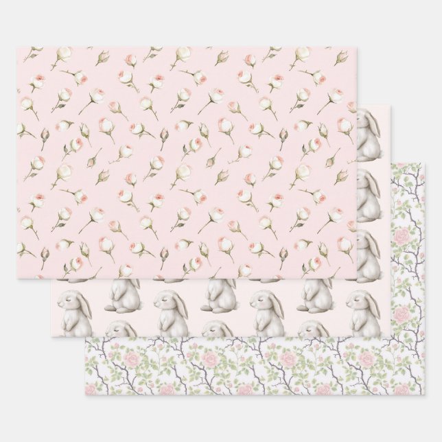 Bunny Rose Floral Geburtstag Geschenkpapier Set (Set)