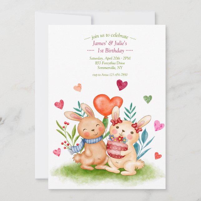 Bunny Siblings Einladung (Vorderseite)