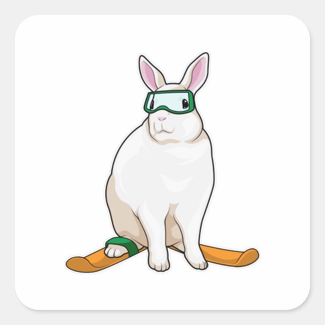 Bunny Skier Quadratischer Aufkleber (Vorderseite)