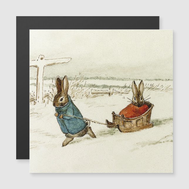 "Bunny Sleigh Ride" von Beatrix Potter Magneteinladung (Vorne/Hinten)