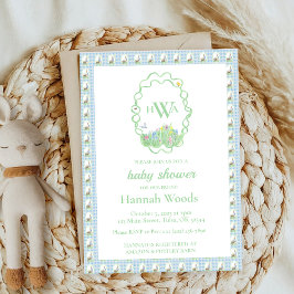 Bunny Spring Gingham Monogram Baby Shooting Einladung