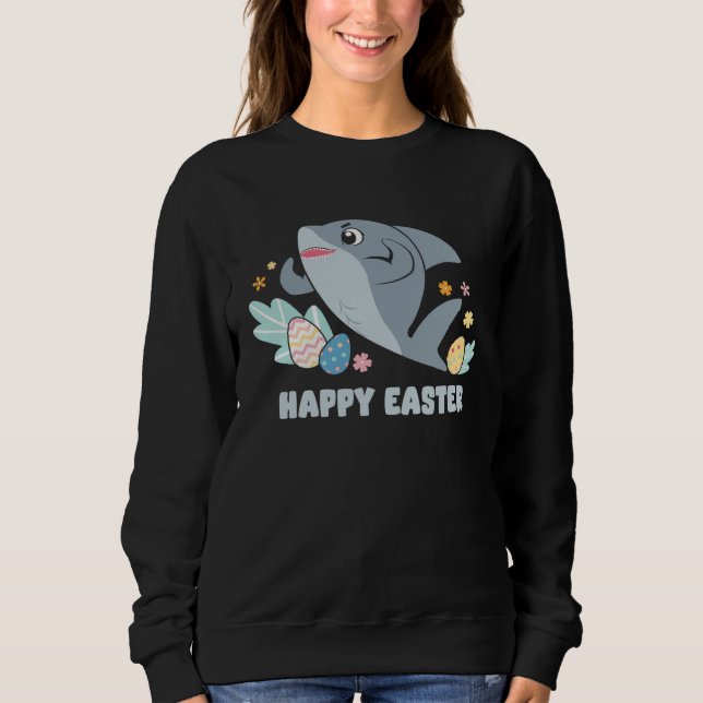 Bunny Spring Hunt Eggs cute shark Happy Easter Day Sweatshirt (Vorderseite)