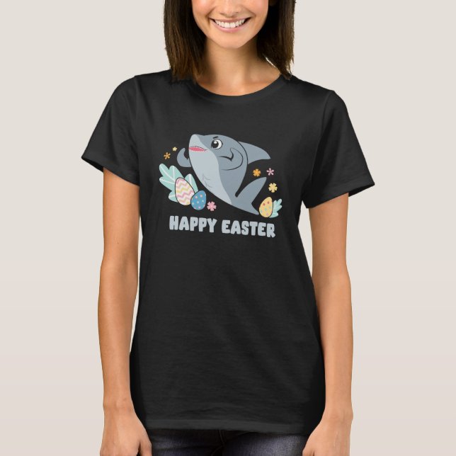Bunny Spring Hunt Eggs cute shark Happy Easter Day T-Shirt (Vorderseite)