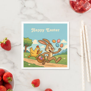 Bunny Steals Eggs von Hen Funny Oaster Cartoon Serviette