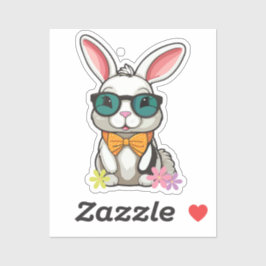 Bunny Sticker with Bow and Flowers