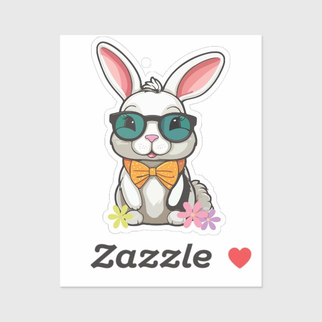 Bunny Sticker with Bow and Flowers (Blatt)