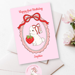 Bunny Strawberry Happy Birthday Card Karte