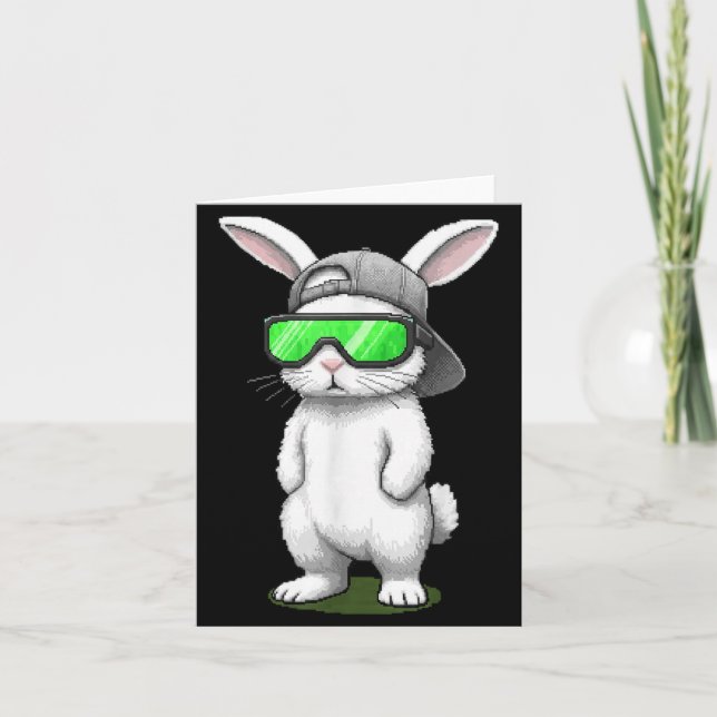 Bunny sunglasses cap cool rabbit pixel easter day karte (Vorderseite)