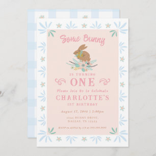 Bunny Sweet Pink Blue Kid Erster Geburtstag Party Einladung