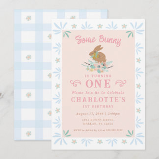 Bunny Sweet Pink Blue Kid Erster Geburtstag Party Einladung