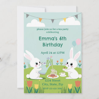 Bunny Tea Party Birthday Invitation | Cute Rabbits Einladung