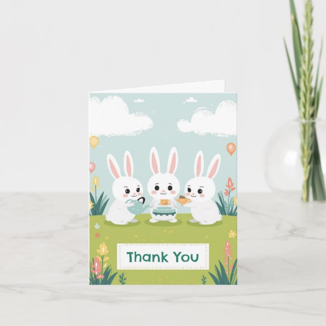 Bunny Tea Party Thank You Card | Cute Rabbit Girls Karte (Vorderseite)