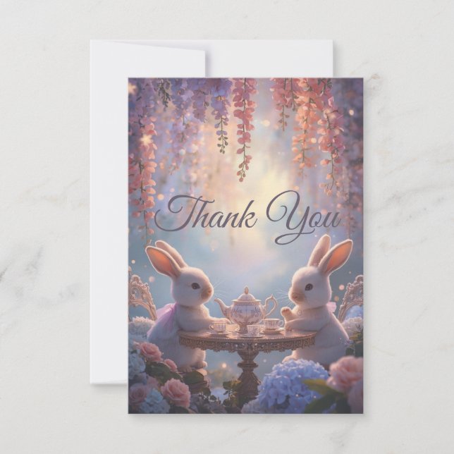 Bunny Tea Party Thank You Cards – Whimsical Fairy Dankeskarte (Vorderseite)