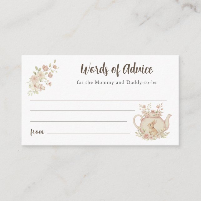 Bunny Teapot Baby Shower Words of Advice  Begleitkarte (Vorderseite)