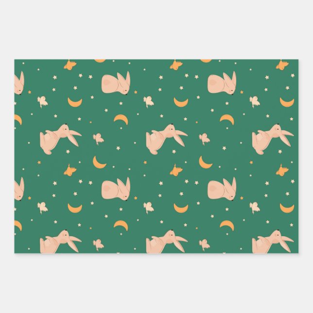 Bunny Themed Wrapping Paper Sheets Geschenkpapier Set (Vorderseite)