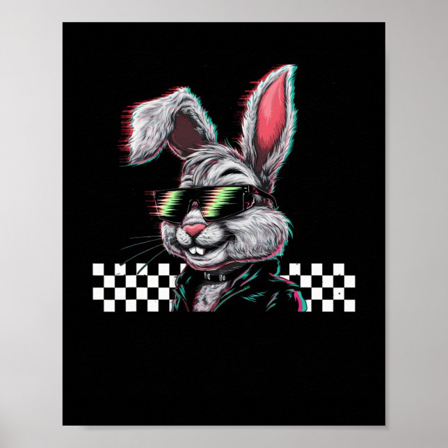Bunny Trippy Vaporwave Ostern Techno Rave Edm Musi Poster (Vorne)
