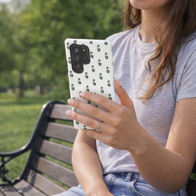Bunny Trombone Player Green Marching Band Pattern Samsung Galaxy Hülle (A phone case with a pattern of trombone holding white bunnies.)