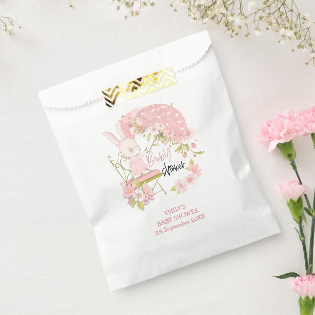 Bunny Umbrella Florals Name Datum Girl Baby Dusche Geschenktütchen (Versiegelt)