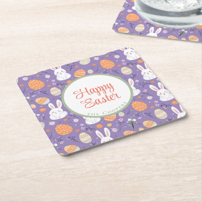 Bunny und Eier Blüte Rechteckiger Pappuntersetzer (angewinkelt)