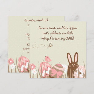 Bunny und Ostereier 1. Geburtstag Einladende Girls Einladung