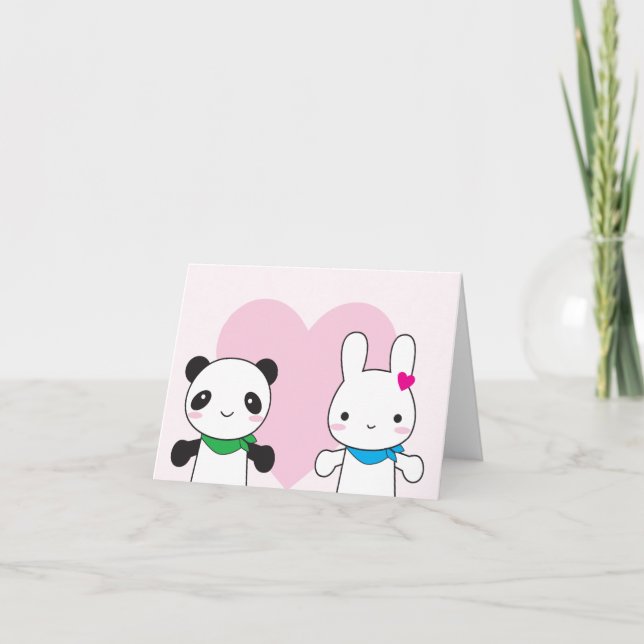 Bunny und Panda Kawaii Valentine Feiertagskarte (Vorderseite)
