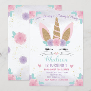Bunny Unicorn Einladung zum Geburtstag, Sonntag Ge