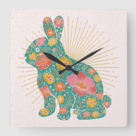 Bunny Vintag Colorful Pastoral Quadratische Wanduhr