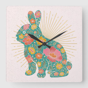 Bunny Vintag Colorful Pastoral Quadratische Wanduhr