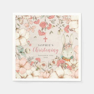 Bunny Vintage Floral Foliage Mädchen Taufkleid Serviette