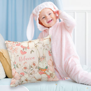 Bunny Vintage Floral Foliage Name Kinderzimmer Kissen