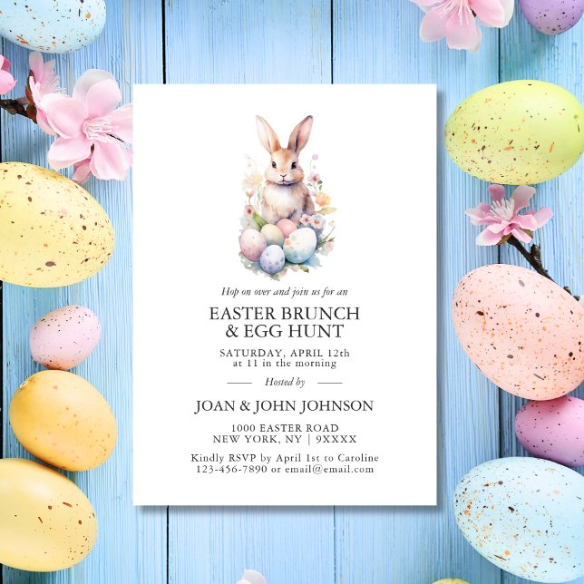 Bunny Watercolor Egg Osterbrunch & HUNT Einladung (Bunny Watercolor Eggs Easter BRUNCH & HUNT Invitation)