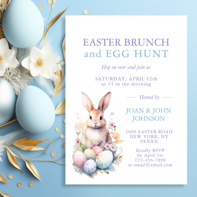 Bunny Watercolor Egg Osterbrunch & HUNT Einladung (Bunny Watercolor Eggs Easter BRUNCH & HUNT Invitation)