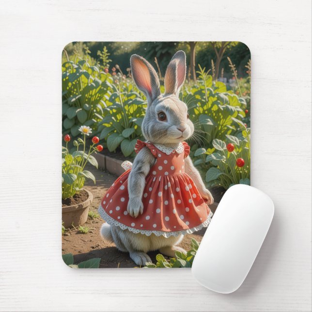 Bunny Wear a Dress in Tomato Garden Mousepad (Mit Mouse)