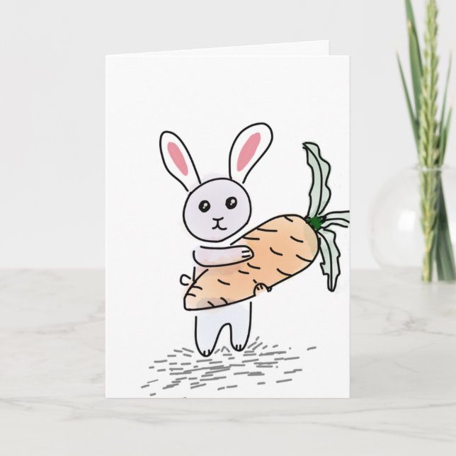 Bunny With Carrot Greeting Card Feiertagskarte (Vorderseite)