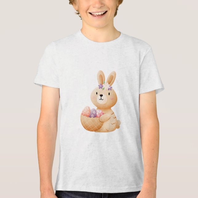 Bunny with Easter Egg Basket Tri-Blend Shirt (Vorderseite)