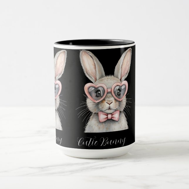 Bunny with Heart Glasses Mug | Cute Animal Coffee  Tasse (Zentrum)