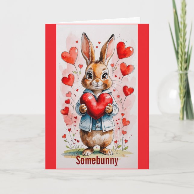 Bunny With Hearts Valentine Day Greeting Card Karte (Vorderseite)