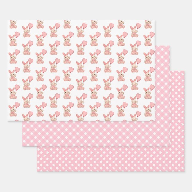 Bunny with Pink Balloon  Geschenkpapier Set (Set)